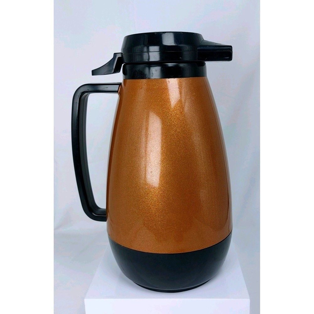 Vintage Thermo-Serv Insulated Coffee Carafe 4 Cup Copper Black Button Lid Retro